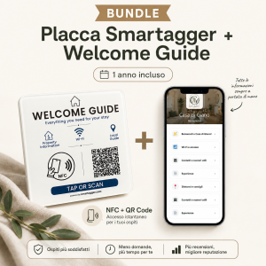 Placca Smartagger Welcome Guide 10x10cm – NFC & QR Code + 1° Anno Incluso – iPhone & Android