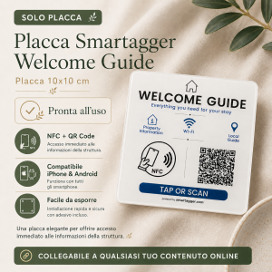 Placca Smartagger Welcome Guide 10x10cm – NFC & QR Code – iPhone & Android